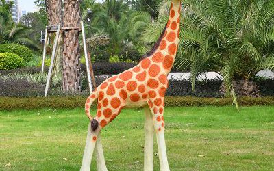 公園草坪玻璃鋼彩繪大型仿真動物長頸鹿雕塑