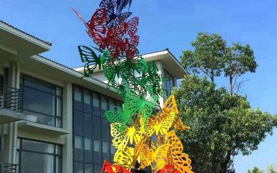 城市街道卡通玻璃鋼剪紙蝴蝶雕塑