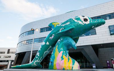 城市街道大型玻璃鋼彩繪海豚雕塑