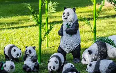 動物園仿真卡通玻璃鋼熊貓雕塑
